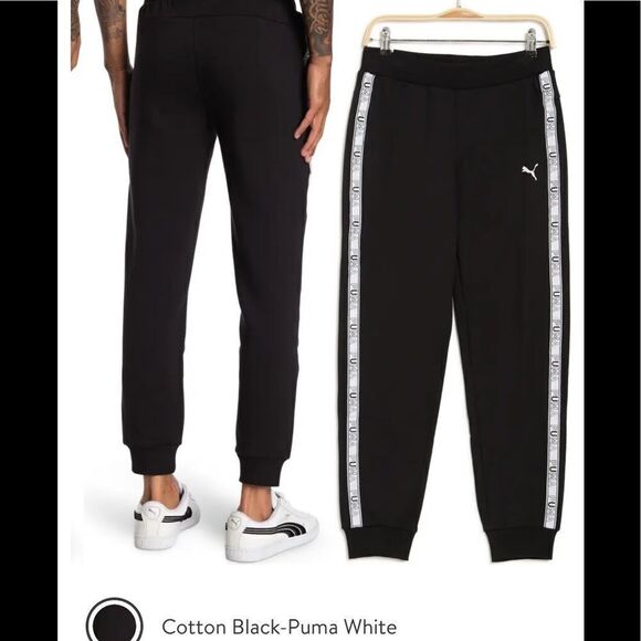 New with tags Puma Refined Elevated Logo Tape Sweatpants,black/puma white size L - Picture 7 of 9
